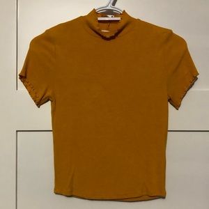 Mustard yellow mock neck stretchy t-shirt